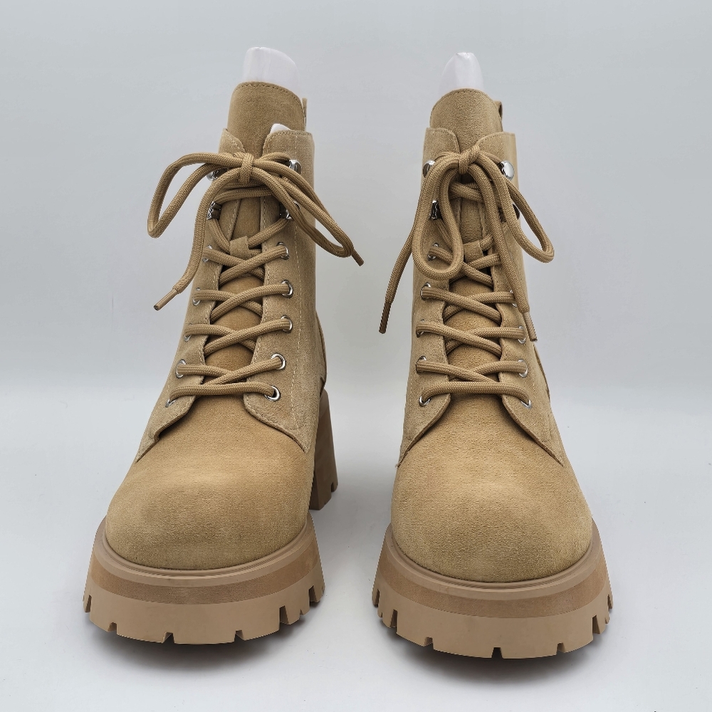NWOT Marc Fisher LTD Lucien Round-Toe Block-Heel Lace-Up Suede Boots, Tan, Sz 9M - Picture 2 of 13